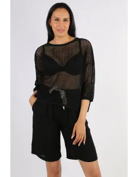 The easy Two by Two top is your easy summer layering Rebe top. In an open weave, the top has round neck and 3/4 sleeves. Layer up over easy tanks. Style X31.
