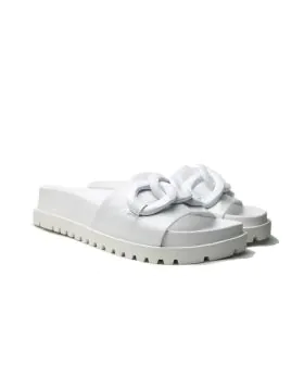 Dive into chic summer style with these platform leather slides by Django & Juliette. UBECCA has a statement chain detail on patent leather detail, with a moulded footbed and treaded sole for a stylish start to your day
