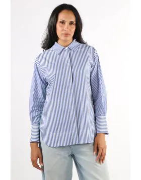 Vassalli Oversize Chart Shirt In Blue Stripe