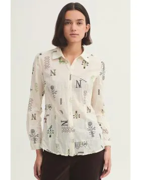 Nice Things Cross Stitch Basic Shirt In Ecru