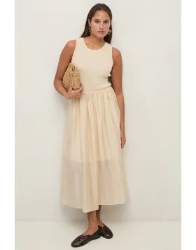 Yerse Bi Material Dress In Ecru