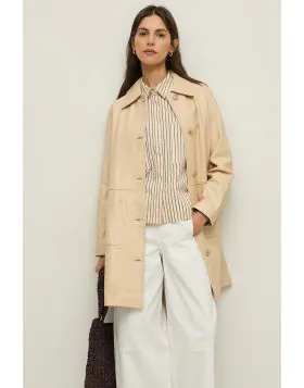 Yerse Long Napa Leather Jacket In Ecru