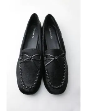 Tassel Trim Black Ponyskin Loafer By Sempre Di