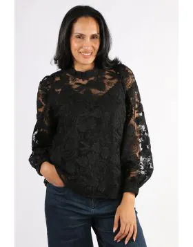 Zoe Kratzmann Embroidered Lace Glint Top In Black