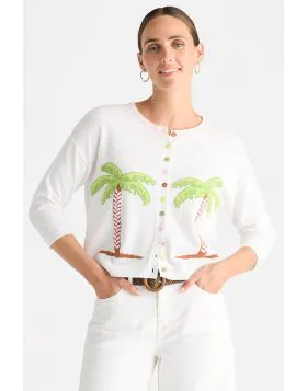 Go for a fun and easy light cardi by Zaket and Plover this season. Featuring a knitted Intarsia Round Neck, full sleeves and fun vibes with the palm trees, the cardigan is perfect for the transition weather, layer it up or not, the styling choice is all y