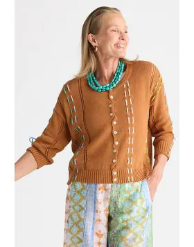 An everyday cardigan that elevates your moods as well your look. The Cardigan with a ribbed neckline and mother of pearl buttons, it features an overall textured Thread details. With full sleeves and front button closure, style this over easy tanks or tee
