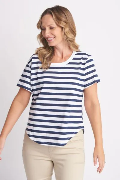 Goondiwindi Cotton Stripe Tee In Navy