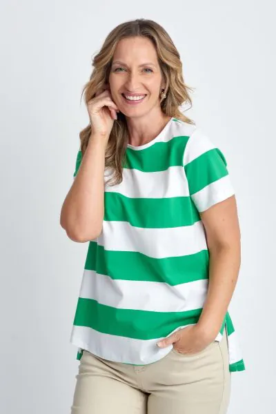 Goondiwindi Cotton Slub Wide Stripe Tee In Green