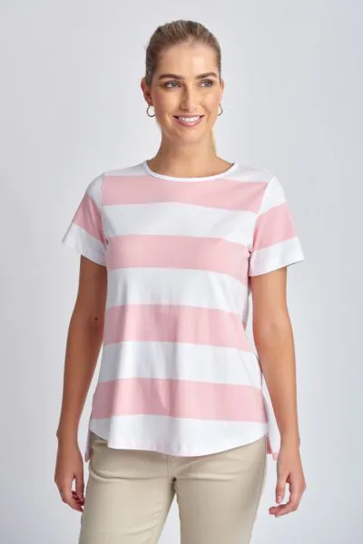Goondiwindi Cotton Slub Wide Stripe Tee In Pink