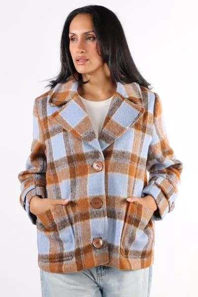 Alison Sheri Check Boxy Jacket In Tan