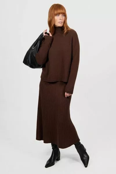 Bridge and Lord Sophie Panelled Flared Skirt In Chocolate