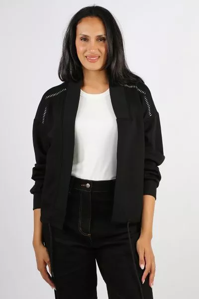 The Bone and Arrow Voi Jacket is a signature simple but stylish open front jacket from the New Zealand based label. It is designed with a relaxed feel and does not feature buttons or fastenings. Features contrast detail stitching on the shoulders and a dr