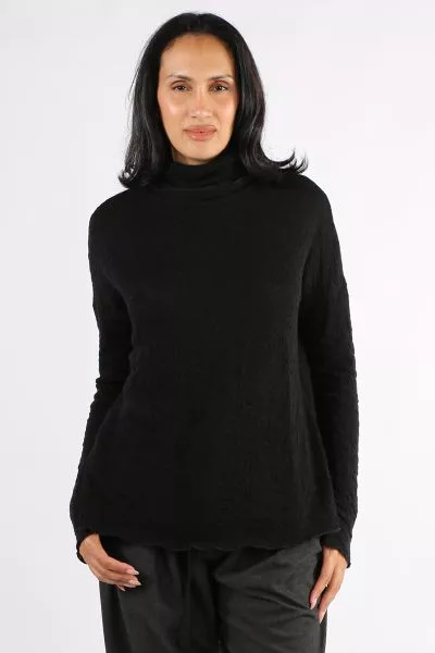 By Basics Bubble Wool Rollneck Top In Black