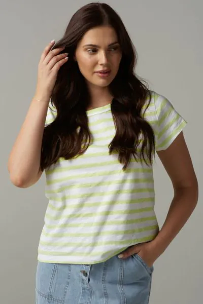 Cloth Paper Scissors Cap Sleeve In Lime Stripe