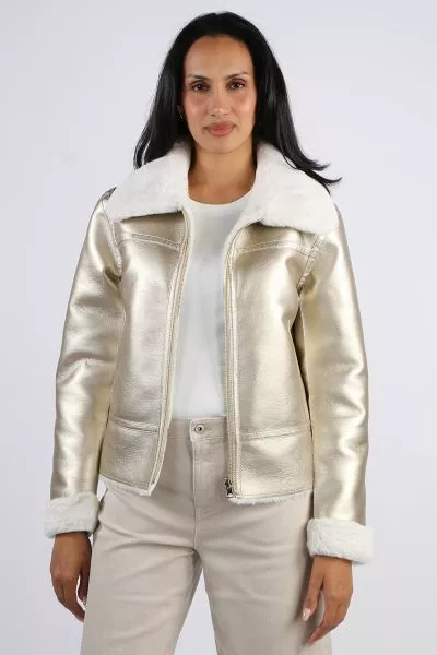 Caju Faux Fur Reversible Biker Jacket In Ivory