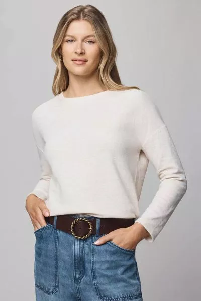 Splendid Callista Long Sleeve Tee In Cream