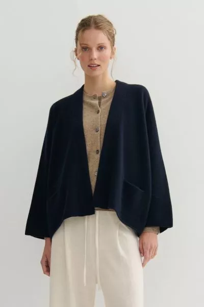 Cashmerism Crop Icon Coat In Navy