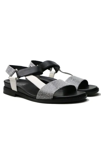 Find the perfect blend of style and support with the Chrissie Fawn Black and White Comfort Sandals for women. These stylish monochrome sandals feature a premium leather upper in a sophisticated speckled fawn print, ideal for a contemporary summer look. Ex