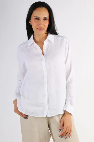 DS Athens Button Down Linen Shirt In White