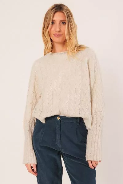 Indi and Cold Cable Boxy Knit In Cream