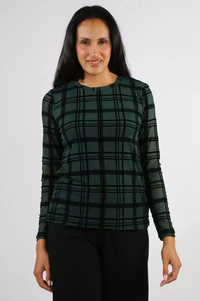 Foil Flock Yeah Crew Top In Green Check