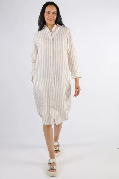 Frockk Elena Midi Shirtdress In Natural Stripe