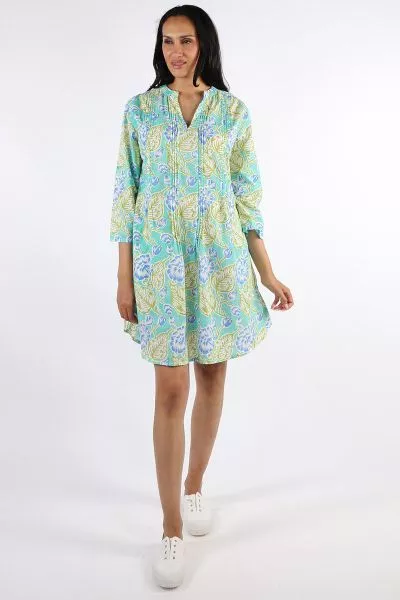 Fun times are calling and better dress up for the occassion in this Louisiana Tuck Dress by Ibsa. In an overall print, the cotton dress features pleated details and open neck. Falling above your knees, style with easy glads, slides or sneakers for however