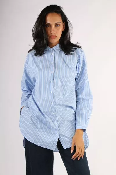Indi and Cold Poplin Striped Shirt In Blue