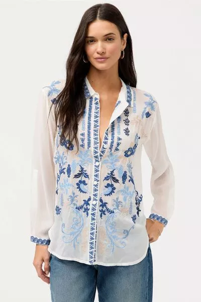 Johnny Was Luisa Embroidered Shirt In White