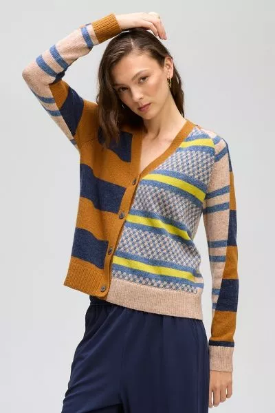 Ld & Co Groove Stripe Cardi On Tan