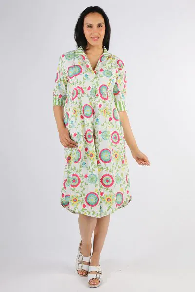 Mandalay Suzani Midi Shirt Dress In Multi