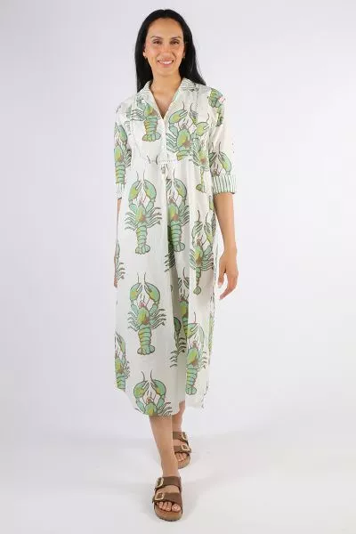 Mandalay Big Lobster Maxi Shirt Dress In Reef