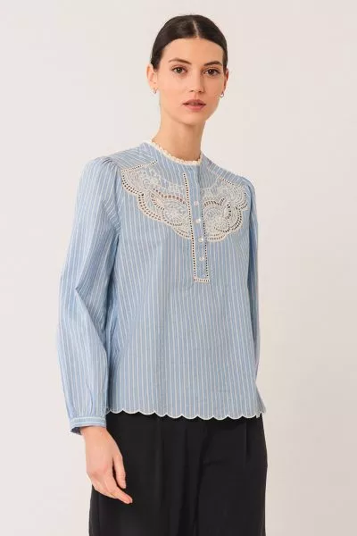 Indi and Cold Poplin Scallop Shirt In Blue