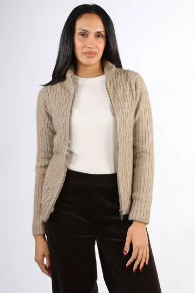 Merino Snug Zip Up Cardi In Natural