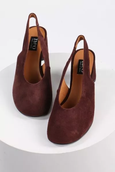 Brushed Suede Slingback Heel By Neo In Burgundy