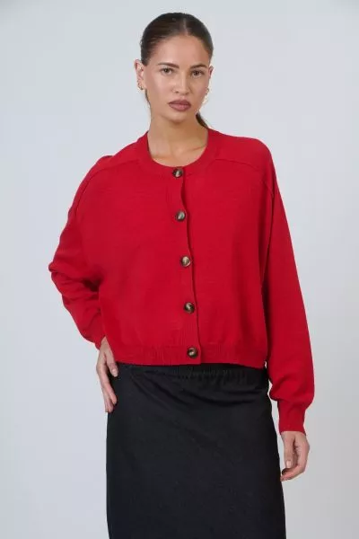 Naturals Panelled Crop Cardi In Red