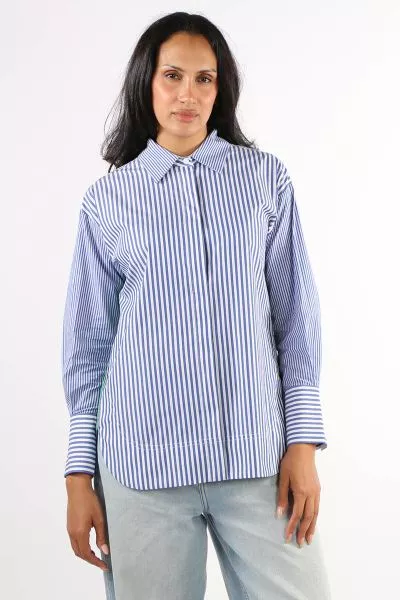 Vassalli Oversize Chart Shirt In Blue Stripe