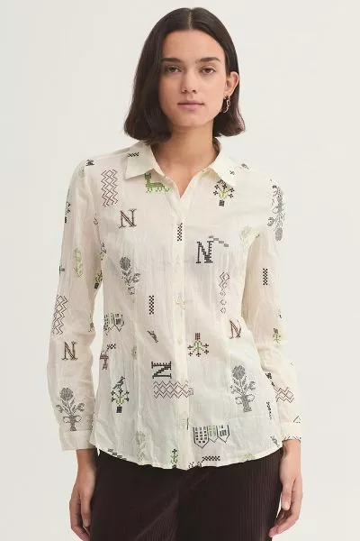 Nice Things Cross Stitch Basic Shirt In Ecru
