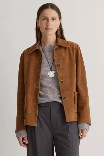Yerse Leather Suede Jacket In Amber