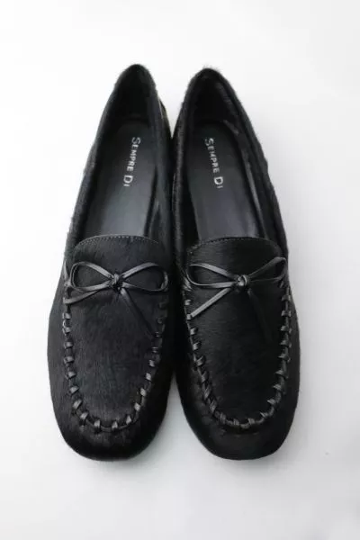 Tassel Trim Black Ponyskin Loafer By Sempre Di