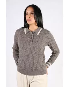 Goondiwindi Cotton Henley Cable Jumper In Taupe