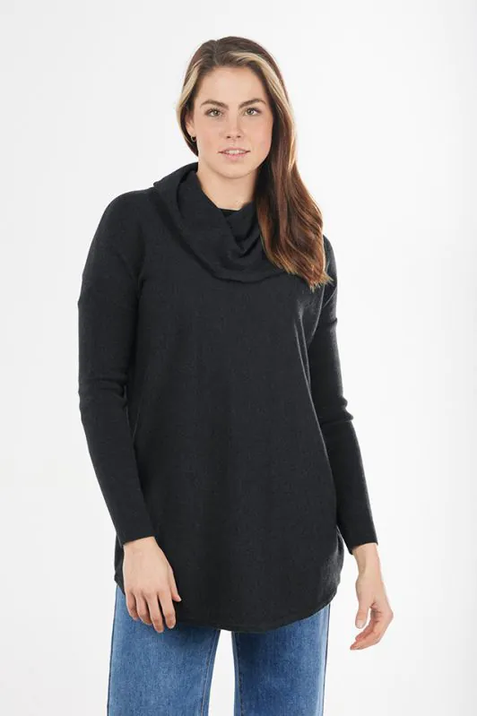 Cowl Neck Jumper in Black By Bridge Lord