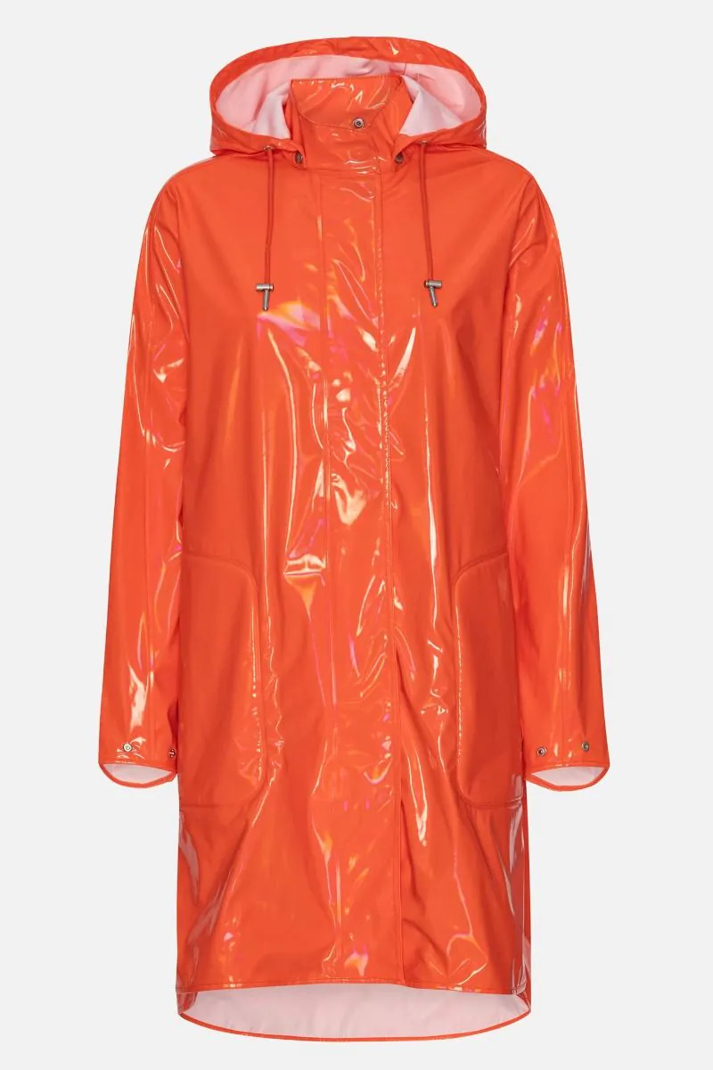 Ilse jacobsen Long Classic Raincoat In Gloss Hot Orange
