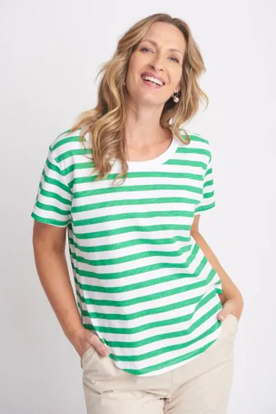 Goondiwindi Cotton Stripe Tee In Green