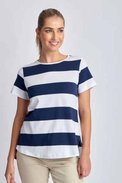 Goondiwindi Cotton Slub Wide Stripe Tee In Navy