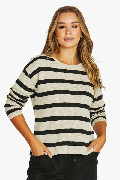 Drop Sleeve Stripe Sweater By Jump In Flax