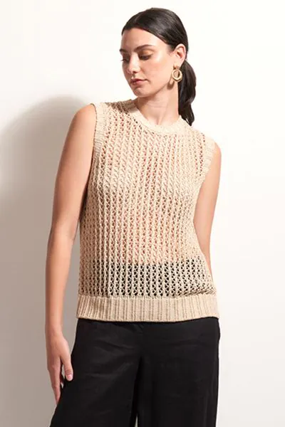 Foil Holey Chic Knit Tank In Ecru