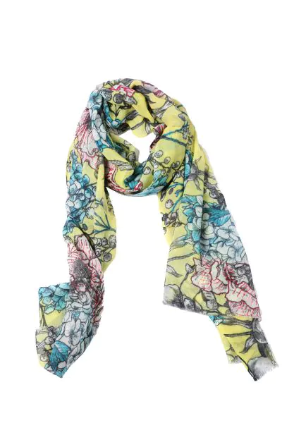 Namaskar Floral Merino Silk Scarf In Citrus