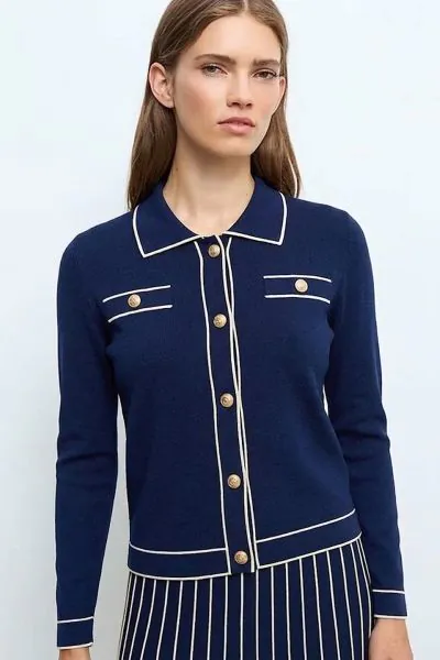 Aldo Martins Contrast Trim Cardi In Navy
