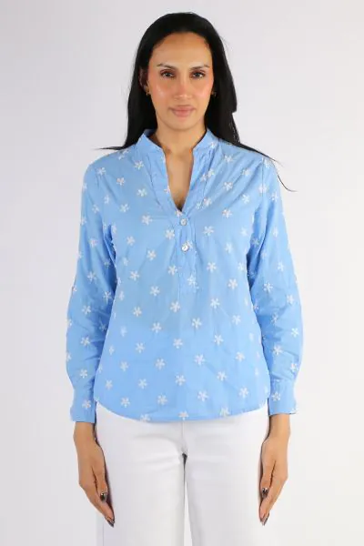 Blueberry Daisy Embroidered Shirt In Blue
